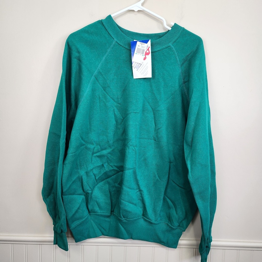 VTG Bassett Walker Crewneck Sweatshirt Mens Green Cotton Blend USA SZ Extra Larg